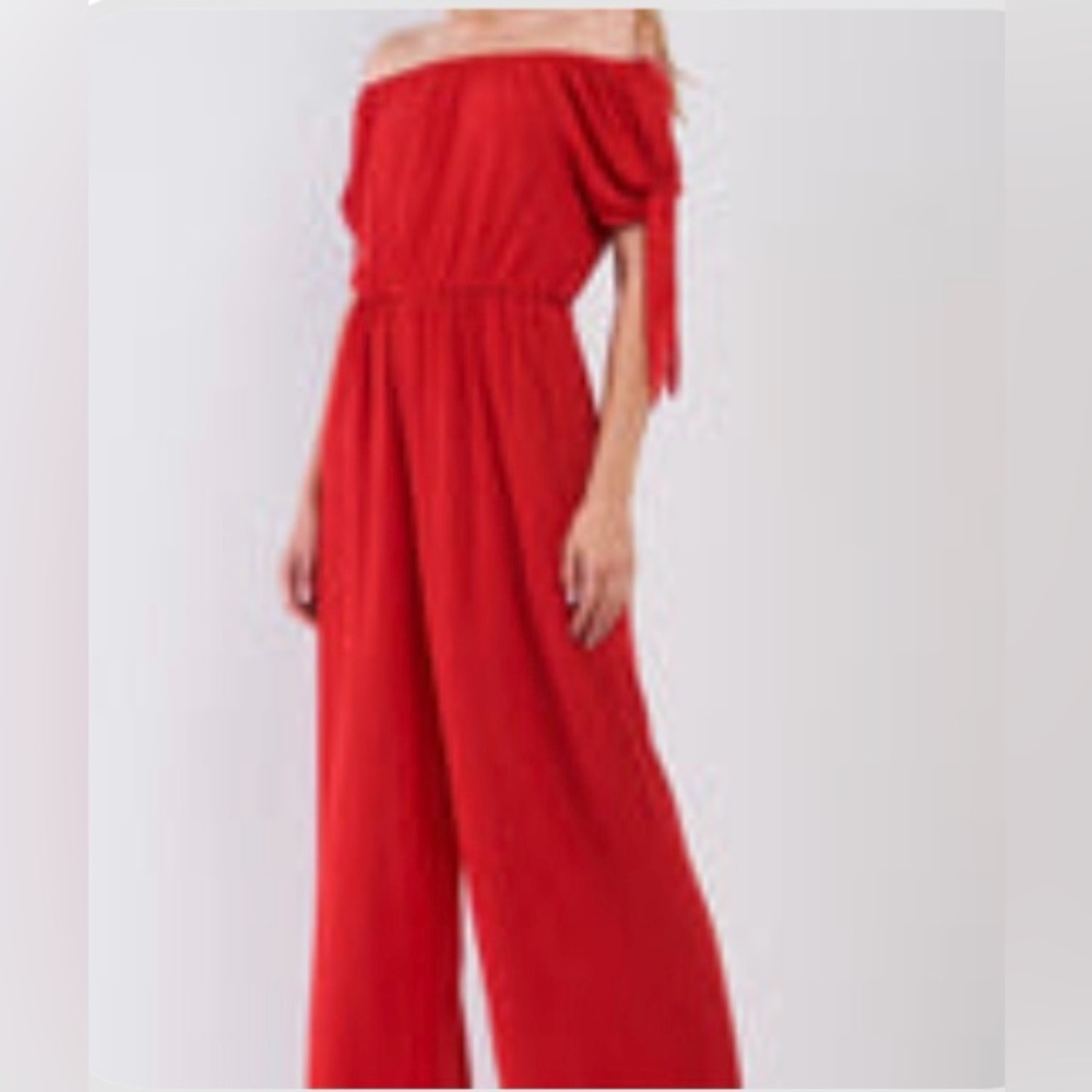 11. Red Off The Shoulder Wide Leg Jumpsuit